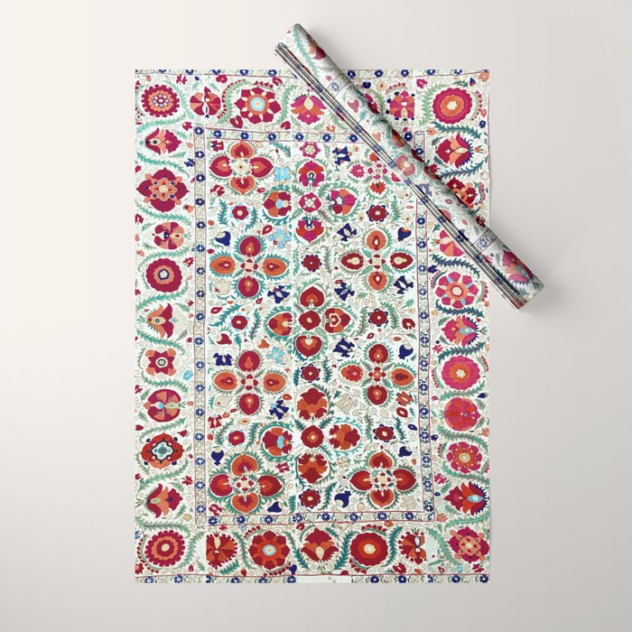 Antique Uzbek Suzani Embroidery Print Wrapping Paper Gallery Image 1