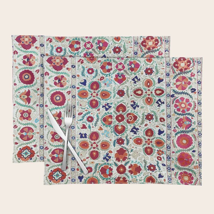 Antique Uzbek Suzani Embroidery Print Placemat Gallery Image 1
