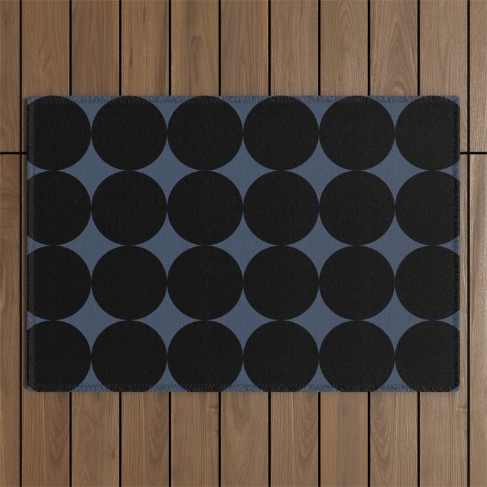 Circular Minimalism - Retro Blue Black Outdoor Rug Gallery Image 1