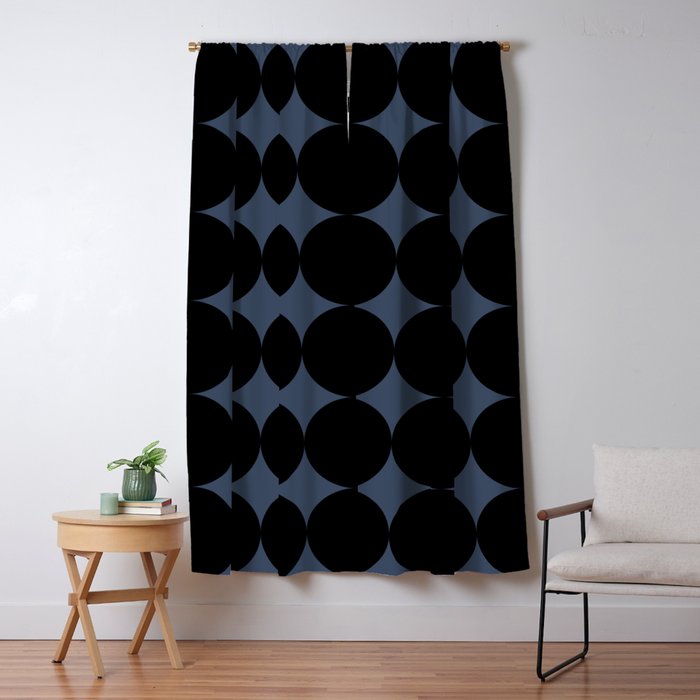 Circular Minimalism - Retro Blue Black Window Curtain Gallery Image 1