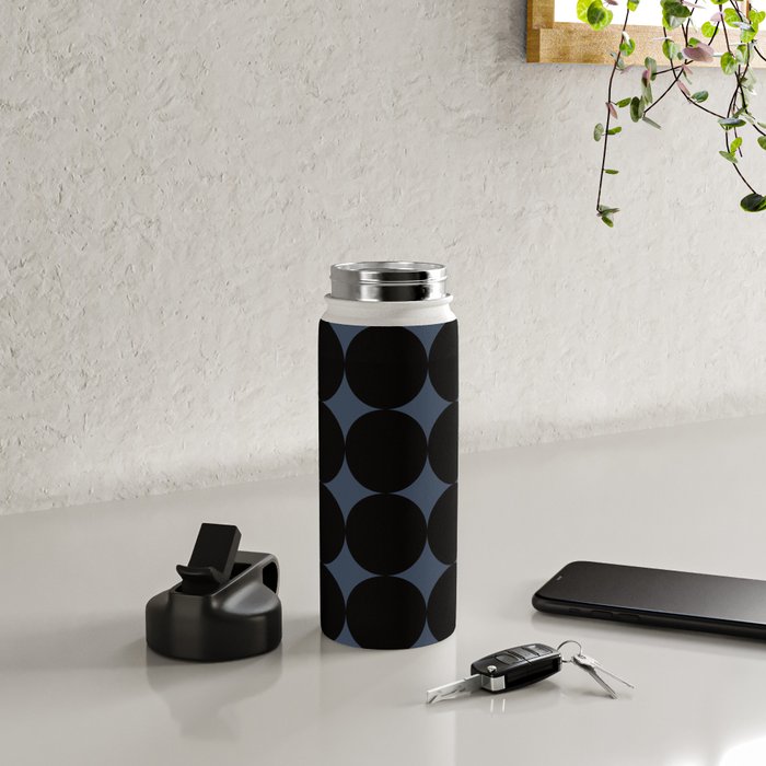 Circular Minimalism - Retro Blue Black Water Bottle Gallery Image 4