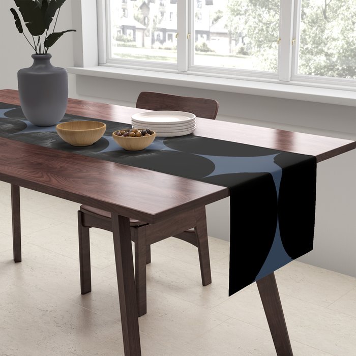 Circular Minimalism - Retro Blue Black Table Runner Gallery Image 2