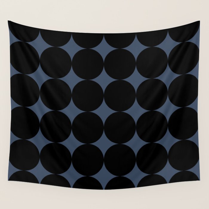 Circular Minimalism - Retro Blue Black Wall Tapestry Gallery Image 1