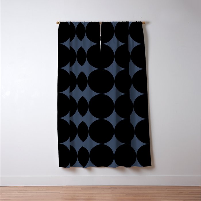 Circular Minimalism - Retro Blue Black Window Curtain Gallery Image 3