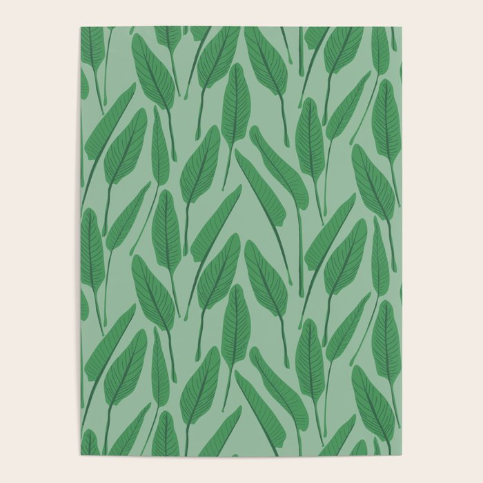 Tropical leaf pattern in cool greens Poster Gallery Image 4