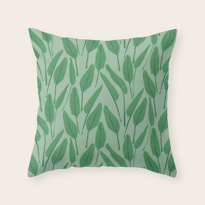Tropical leaf pattern in cool greens Throw Pillow Gallery Image 1