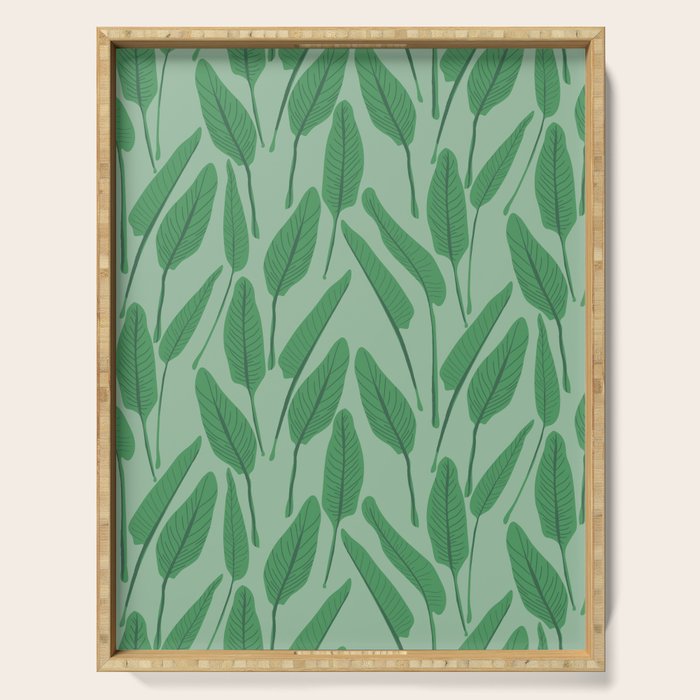 Tropical leaf pattern in cool greens Serving Tray Gallery Image 1