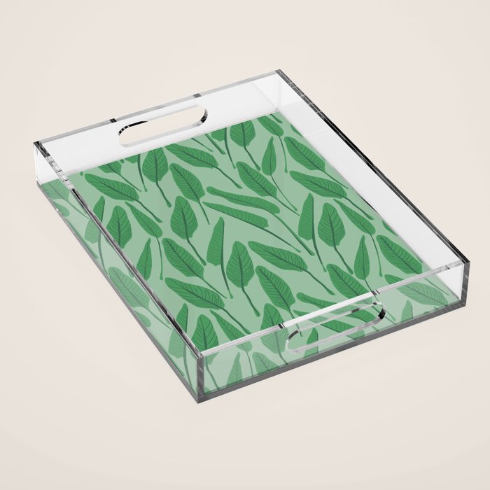 Tropical leaf pattern in cool greens Acrylic Tray Gallery Image 1