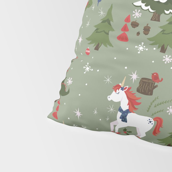 Christmas Winter Unicorn Pattern Pillow Sham Gallery Image 4