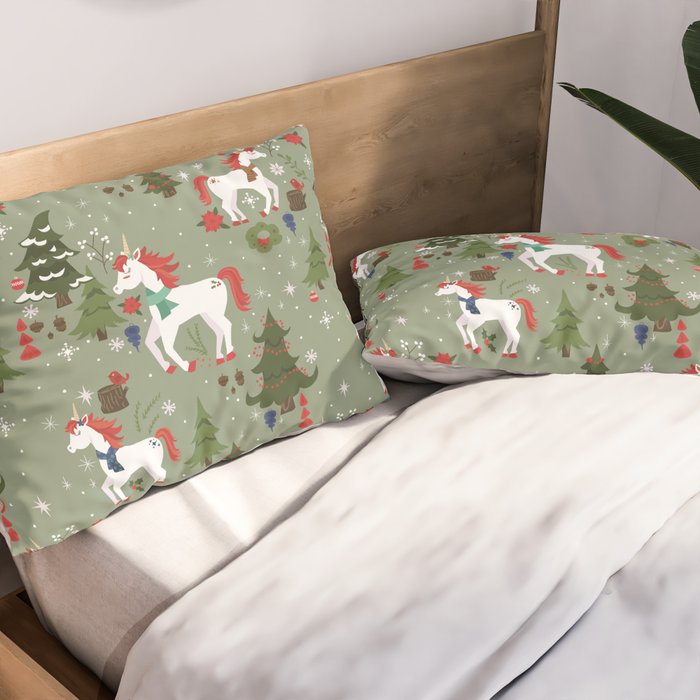 Christmas Winter Unicorn Pattern Pillow Sham Gallery Image 2