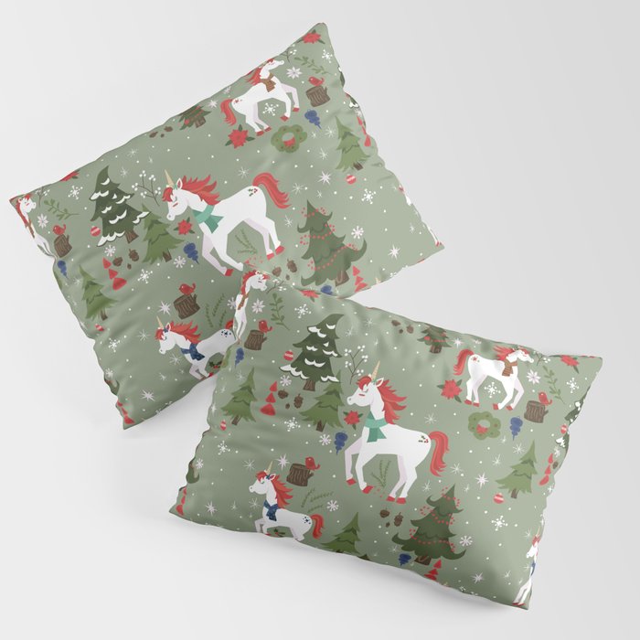 Christmas Winter Unicorn Pattern Pillow Sham Gallery Image 3