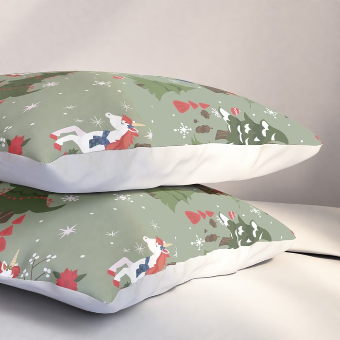 Christmas Winter Unicorn Pattern Pillow Sham Gallery Image 3