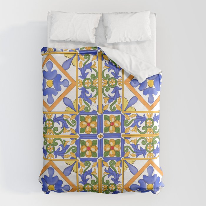 Summer,colourful detailed, Sicilian style art Duvet Cover Gallery Image 1