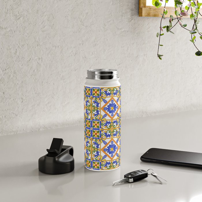 Summer,colourful detailed, Sicilian style art Water Bottle Gallery Image 4