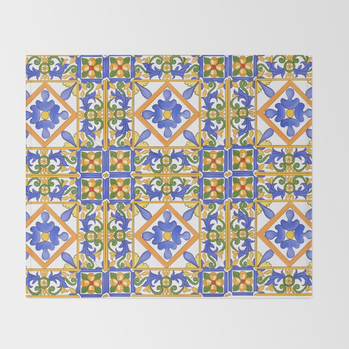 Summer,colourful detailed, Sicilian style art Throw Blanket Gallery Image 2