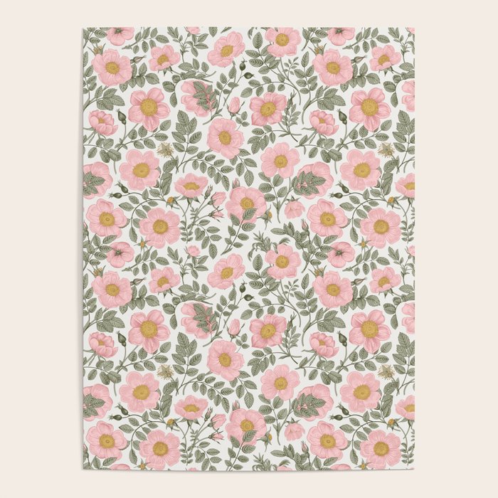 Wild Roses Cottage Garden Summer Floral Pattern Poster Gallery Image 1