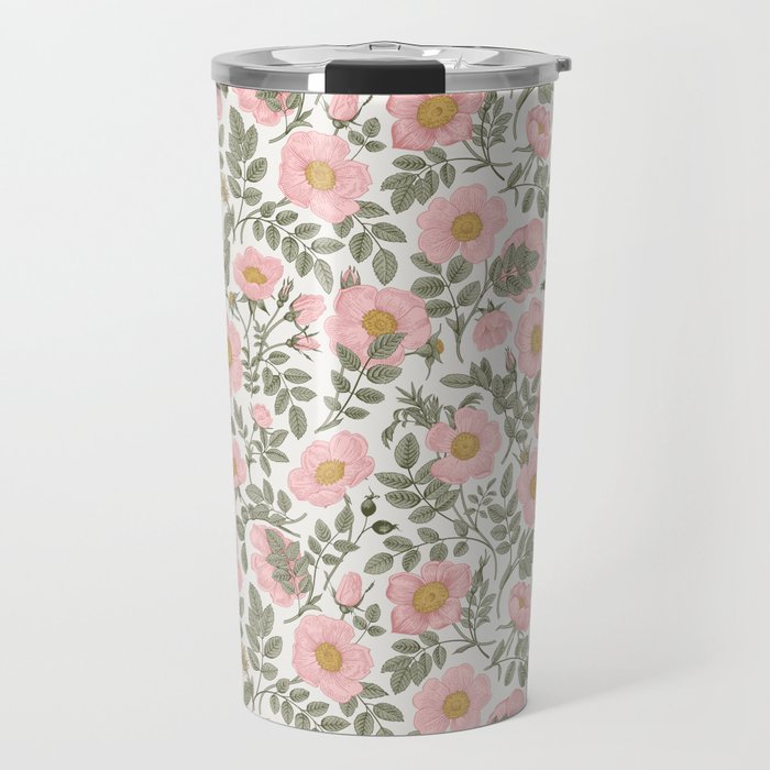 Wild Roses Cottage Garden Summer Floral Pattern Travel Mug Gallery Image 1
