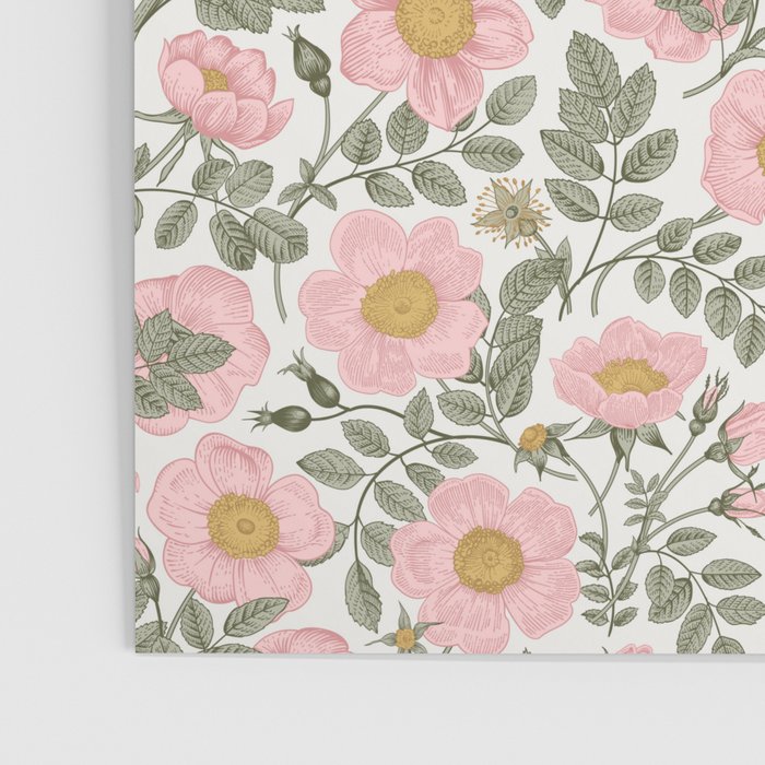 Wild Roses Cottage Garden Summer Floral Pattern Poster Gallery Image 3