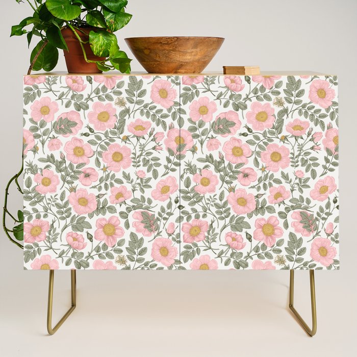 Wild Roses Cottage Garden Summer Floral Pattern Credenza Gallery Image 1