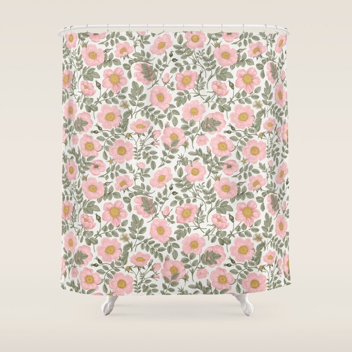 Wild Roses Cottage Garden Summer Floral Pattern Shower Curtain Gallery Image 1