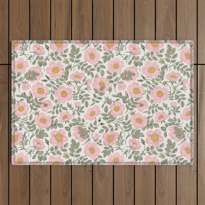Wild Roses Cottage Garden Summer Floral Pattern Outdoor Rug Gallery Image 1