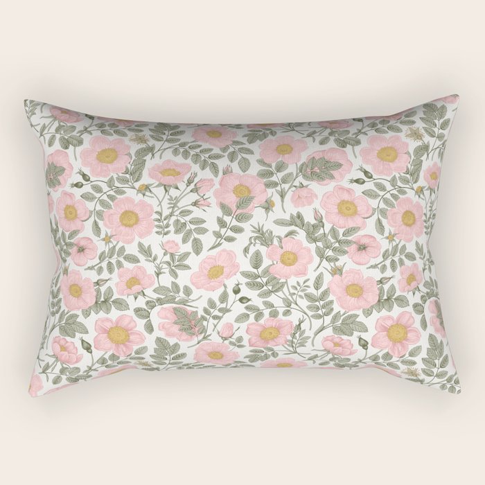 Wild Roses Cottage Garden Summer Floral Pattern Rectangular Pillow Gallery Image 1
