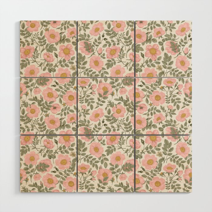 Wild Roses Cottage Garden Summer Floral Pattern Wood Wall Art Gallery Image 1