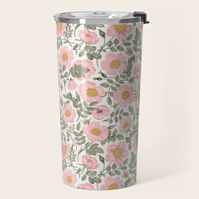 Wild Roses Cottage Garden Summer Floral Pattern Travel Mug Gallery Image 2