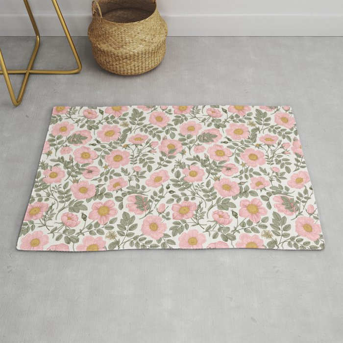 Wild Roses Cottage Garden Summer Floral Pattern Rug Gallery Image 1