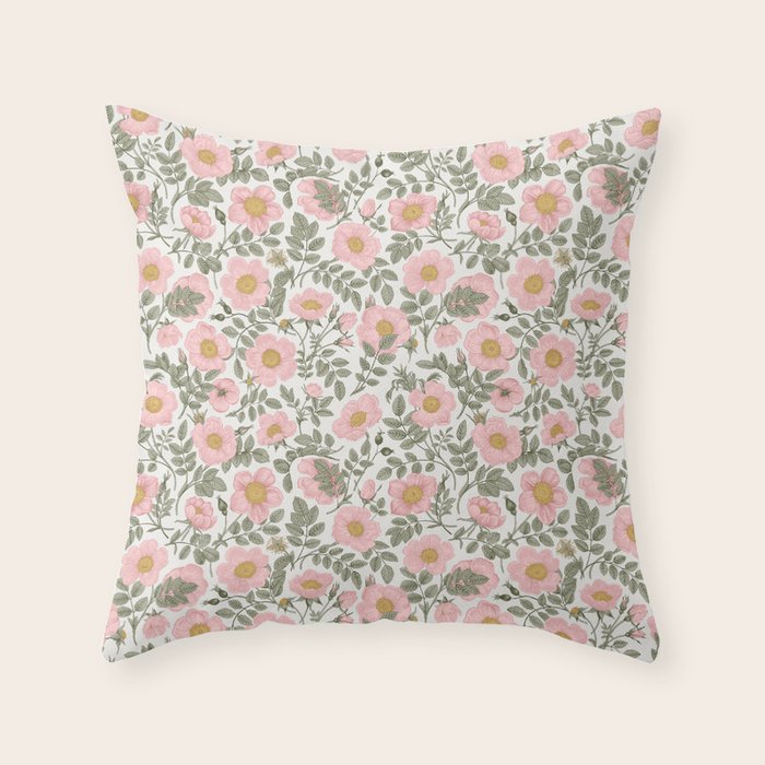 Wild Roses Cottage Garden Summer Floral Pattern Throw Pillow Gallery Image 6