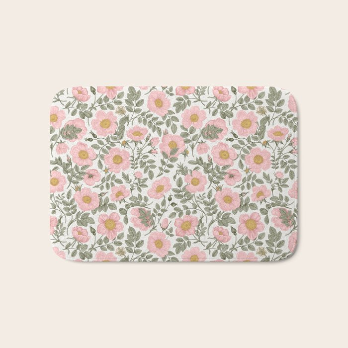 Wild Roses Cottage Garden Summer Floral Pattern Bath Mat Gallery Image 1