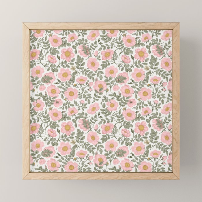 Wild Roses Cottage Garden Summer Floral Pattern Mini Art Print Gallery Image 1