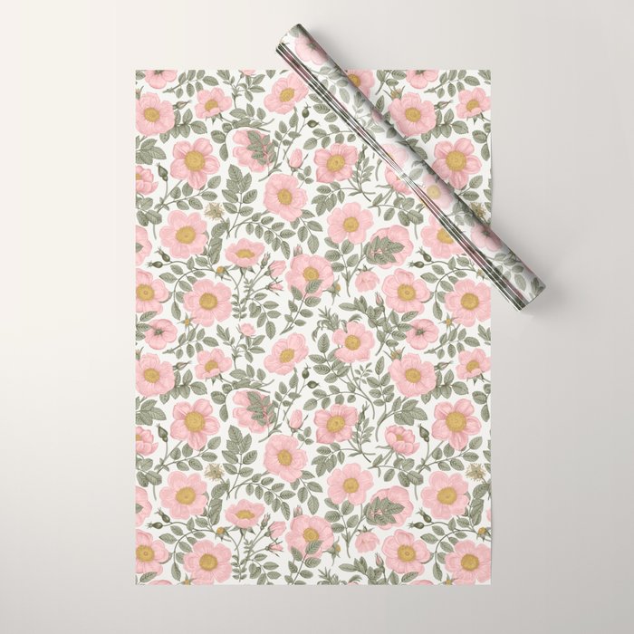 Wild Roses Cottage Garden Summer Floral Pattern Wrapping Paper Gallery Image 1