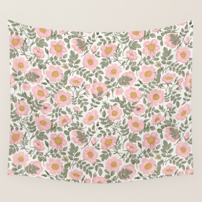 Wild Roses Cottage Garden Summer Floral Pattern Wall Tapestry Gallery Image 1