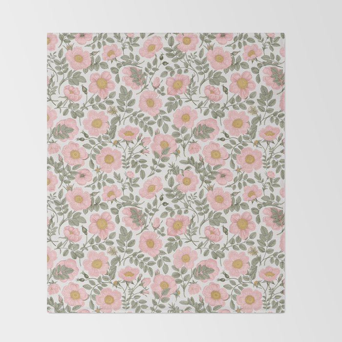 Wild Roses Cottage Garden Summer Floral Pattern Throw Blanket Gallery Image 2