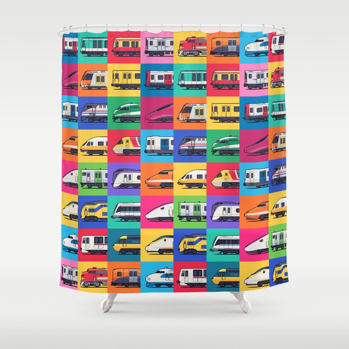 World Trains Grid Pattern Shower Curtain Gallery Image 1