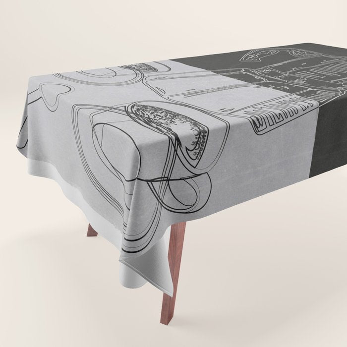 Minimalist Black And White Coffee Cups Tablecloth Gallery Image 1