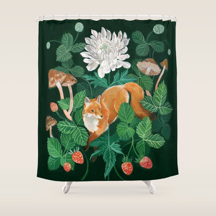 Strawberry Fox Shower Curtain Gallery Image 1