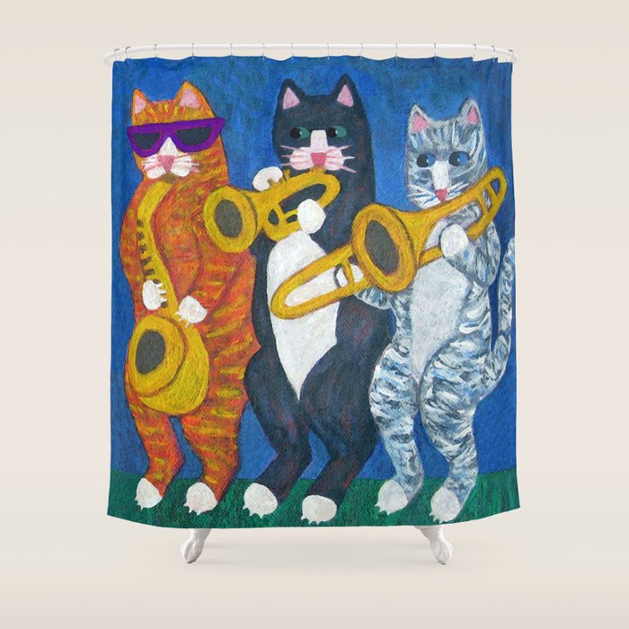 Salsa Cats Brass Section Shower Curtain Gallery Image 1