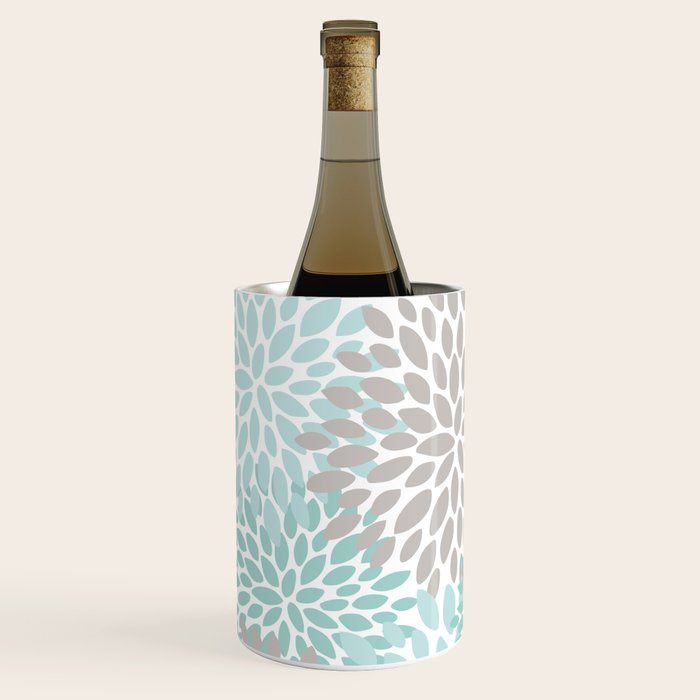 Floral Pattern, Teal, Aqua, Turquoise,Gray Wine Chiller Gallery Image 2