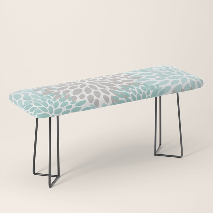 Floral Pattern, Teal, Aqua, Turquoise,Gray Bench Gallery Image 1