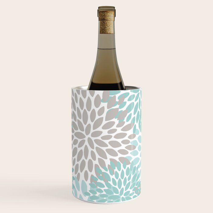 Floral Pattern, Teal, Aqua, Turquoise,Gray Wine Chiller Gallery Image 1
