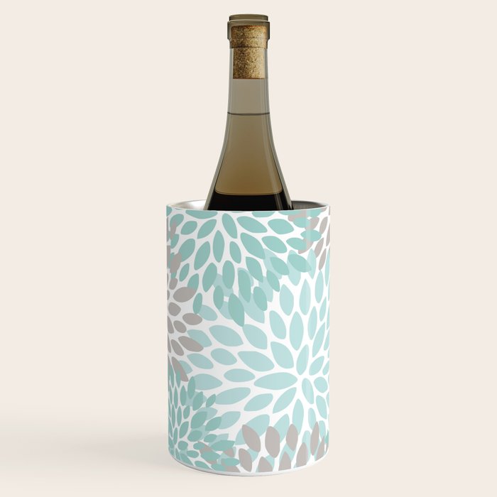 Floral Pattern, Teal, Aqua, Turquoise,Gray Wine Chiller Gallery Image 3