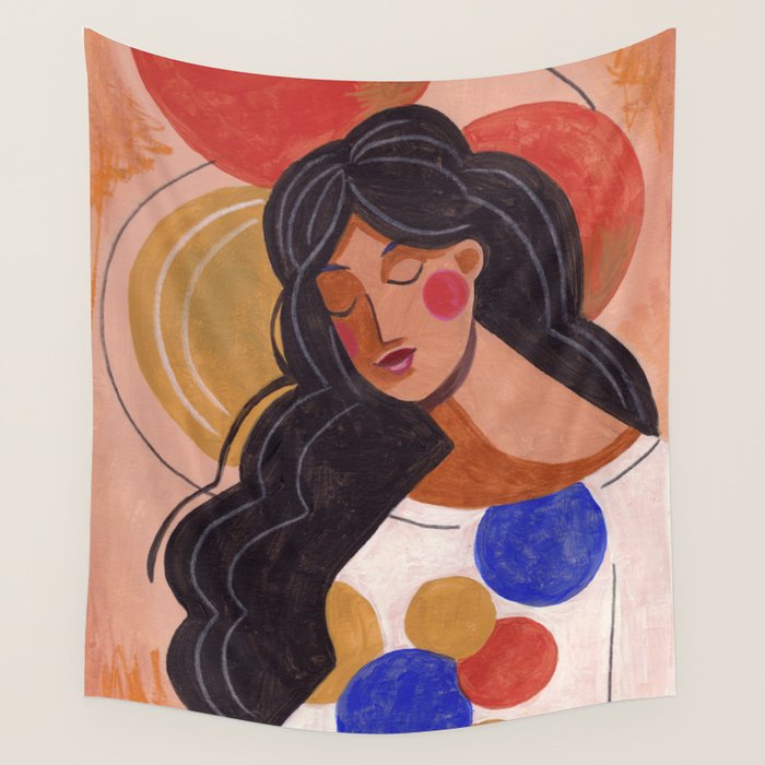 Woman In Thoughts Wall Tapestry Gallery Image 1