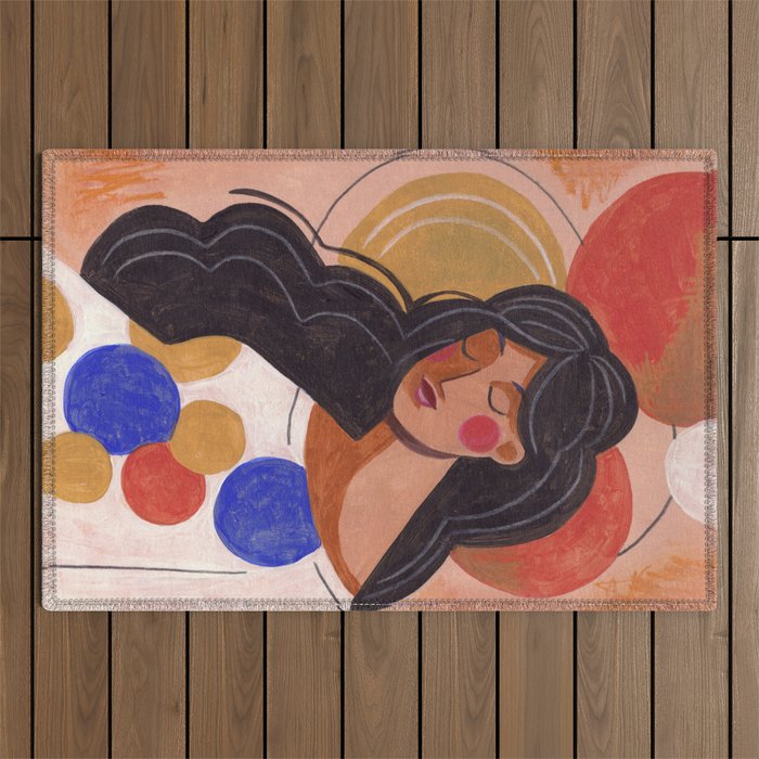 Woman In Thoughts Outdoor Rug Gallery Image 1