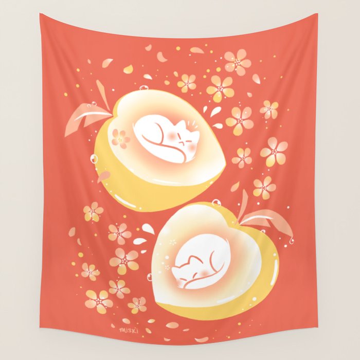 Peach Kitten Wall Tapestry