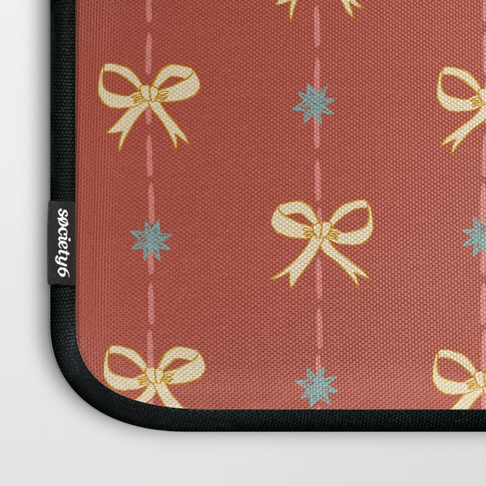 Cute Hair Bows & Stars in Burnt Red & Yellow Laptop Sleeve Gallery Image 3