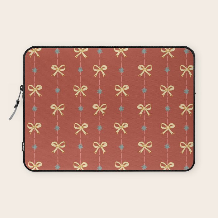 Cute Hair Bows & Stars in Burnt Red & Yellow Laptop Sleeve Gallery Image 1