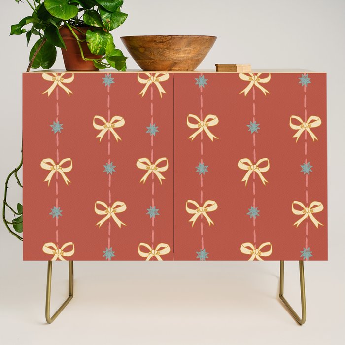 Cute Hair Bows & Stars in Burnt Red & Yellow Credenza Gallery Image 1