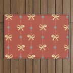 Cute Hair Bows & Stars in Burnt Red & Yellow Outdoor Rug Gallery Image 1